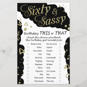 Zestig en sassy Birthday dit of dat spel