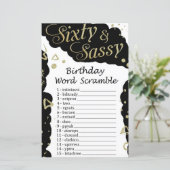 Zestig en sassy Birthday Word Scramble Game (Staand voorkant)