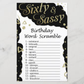 Zestig en sassy Birthday Word Scramble Game (Voorkant)
