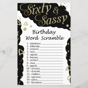 Zestig en sassy Birthday Word Scramble Game
