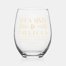 Zestig & Fabulous Chic Art Deco Goud 60ste Verjaar Wijnglas Zonder Voet