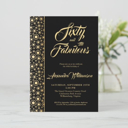 Zestig & Fabulous Elegant Zwart Goud 60e Verjaarda Kaart (Staand voorkant)