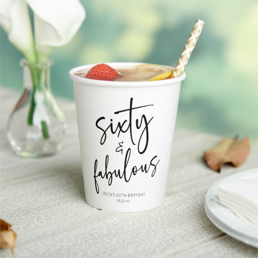 Zestig & Fabulous Minimaal 60ste Verjaardagsfeest Papieren Bekers (Insitu)
