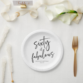 Zestig & Fabulous Minimaal 60ste Verjaardagsfeest Papieren Bordje
