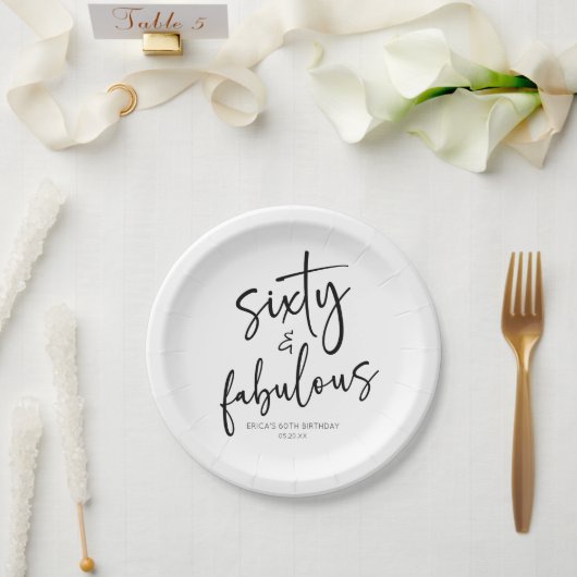 Zestig & Fabulous Minimaal 60ste Verjaardagsfeest Papieren Bordje (Huwelijk)