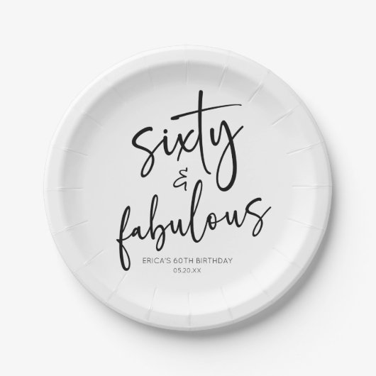Zestig & Fabulous Minimaal 60ste Verjaardagsfeest Papieren Bordje (Voorkant)