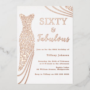 Zestig & Fabulous! Roos gouden jurk 60e verjaardag Folie Uitnodiging