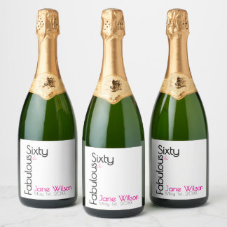 Zestig Fabulous Verjaardag Chic Roze & Zwart Sparkling Wijnetiket