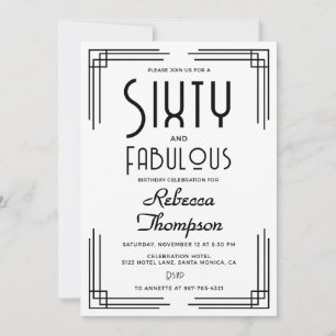 Zestig Fabulous Zwart Wit Art Deco 60ste Verjaarda Kaart