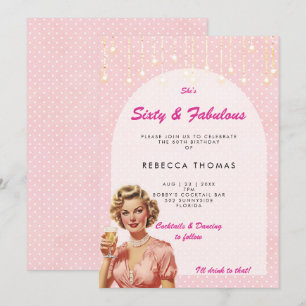 zestig & fantastisch retro roze verjaardagsuitnodi kaart