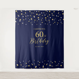 Zestig Goud & Navy 60ste Verjaardagsfeest Achter Wandkleed