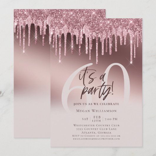 Zestig Het is een Party Pink Glitter 60ste Verjaar Kaart (Voorkant / Achterkant)