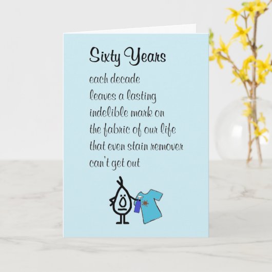 Zestig jaar, grappig gedicht over de zestigste ver kaart (Gele Bloem)