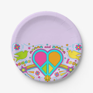 Zestig jaren '60 hippy peace flower power retro pa papieren bordje