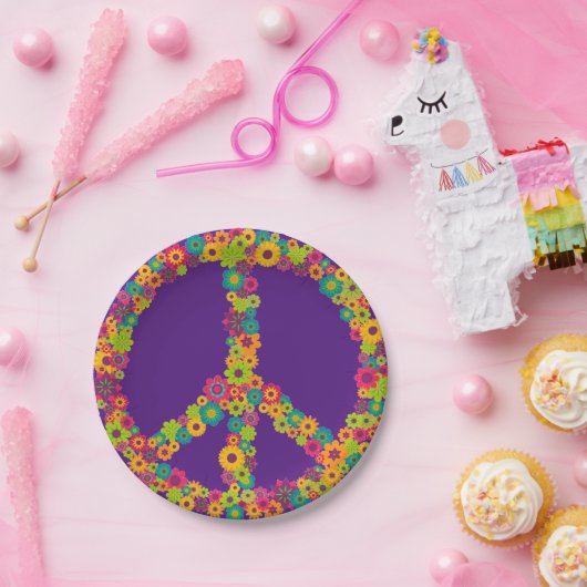 Zestig jaren '60 hippy peace flower power retro pa papieren bordje (Feest)