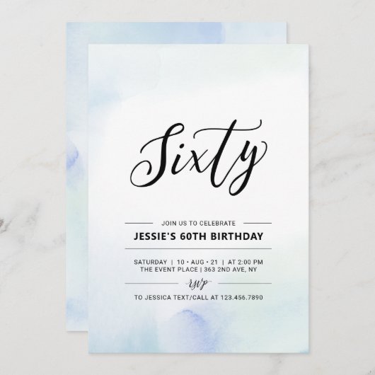 Zestig Minimaal 60ste Verjaardagsfeestje Blauw Wat Kaart (Voorkant / Achterkant)