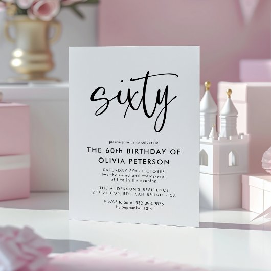zestig | Modern 60e zwart-wit verjaardagsfeest Magnetische Uitnodiging