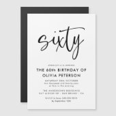 zestig | Modern 60e zwart-wit verjaardagsfeest Magnetische Uitnodiging (Voorkant / Achterkant)