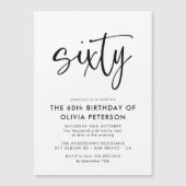 zestig | Modern 60e zwart-wit verjaardagsfeest Magnetische Uitnodiging (Voorkant)