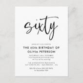 zestig | Modern 60e zwart-wit verjaardagsfeest Uitnodiging Briefkaart (Voorkant)
