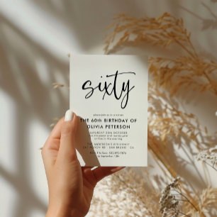 zestig   Modern 60e zwart-wit verjaardagsfeest Uitnodiging Briefkaart