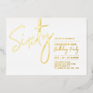 Zestig Modern Lettering 60e Verjaardagsfeestje Folie Uitnodiging
