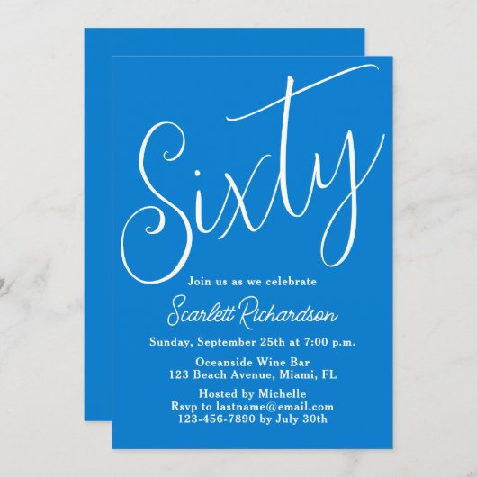 Zestig Modern Script Blauw 60ste Verjaardagsfeestj Kaart (Voorkant / Achterkant)