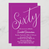 Zestig Modern Script Donker Roze 60ste Verjaardags Kaart (Voorkant / Achterkant)
