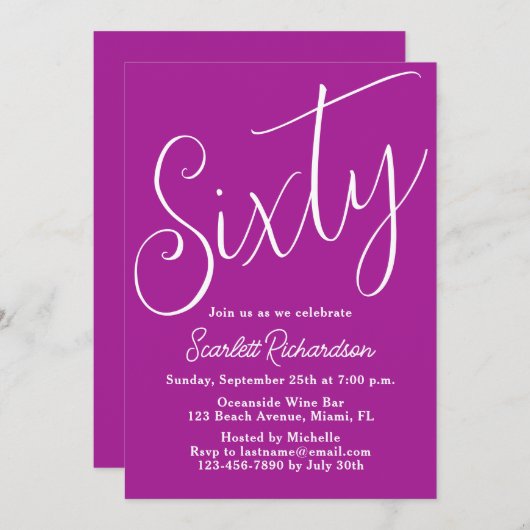Zestig Modern Script Donker Roze 60ste Verjaardags Kaart (Voorkant / Achterkant)