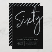 zestig | Modern Zilver & Zwart 60ste verjaardagsfe Kaart (Voorkant / Achterkant)