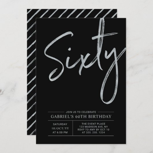 zestig | Modern Zilver & Zwart 60ste verjaardagsfe Kaart (Voorkant / Achterkant)