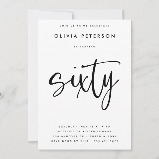 zestig | Moderne B & W 60e verjaardag partij typog Kaart (Voorkant)