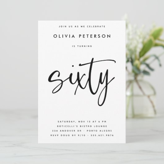 zestig | Moderne B & W 60e verjaardag partij typog Kaart (Staand voorkant)