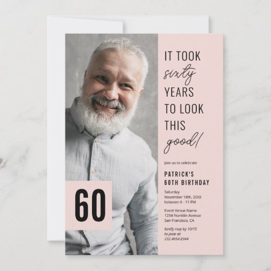 Zestig moderne foto 60th Birthday Party Invitation Kaart (Voorkant)