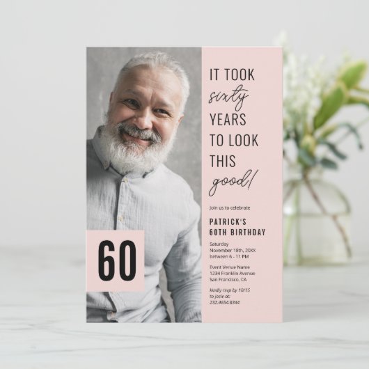Zestig moderne foto 60th Birthday Party Invitation Kaart (Staand voorkant)