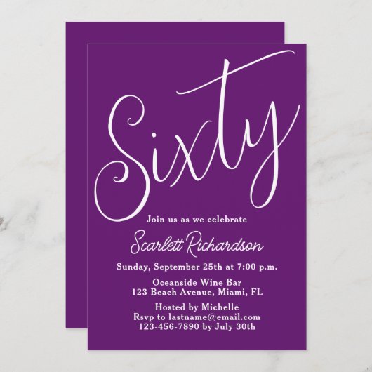Zestig moderne script herfst Paarse 60ste verjaard Kaart (Voorkant / Achterkant)