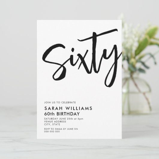 Zestig moderne zwarte en witte 60e verjaardag kaart (Staand voorkant)