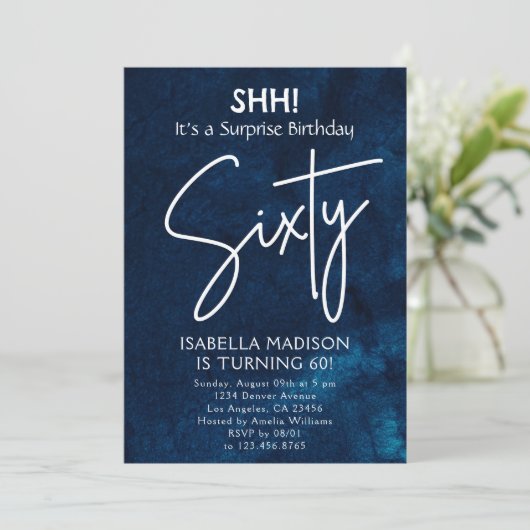 zestig | Navy Blue 60e Verjaardag Verrassingsfeest Kaart (Staand voorkant)