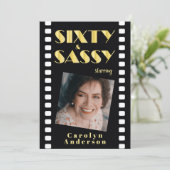 Zestig & Sassy Zwart Goud Foto 60e Verjaardagsfees Kaart (Staand voorkant)
