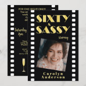 Zestig & Sassy Zwart Goud Foto 60e Verjaardagsfees Kaart (Voorkant / Achterkant)