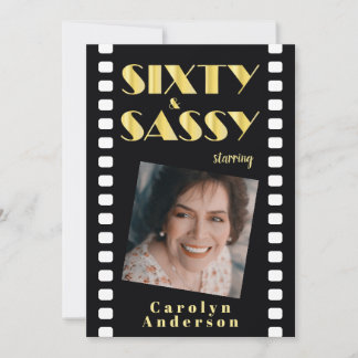 Zestig & Sassy Zwart Goud Foto 60e Verjaardagsfees Kaart