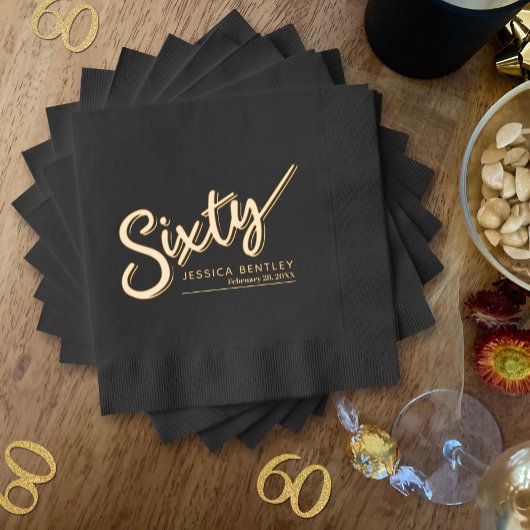Zestig script tekst 60e verjaardag aangepaste naam folie servetten