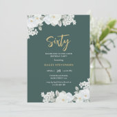 Zestig smaragd groen & goud wit bloemen verjaardag kaart (Staand voorkant)