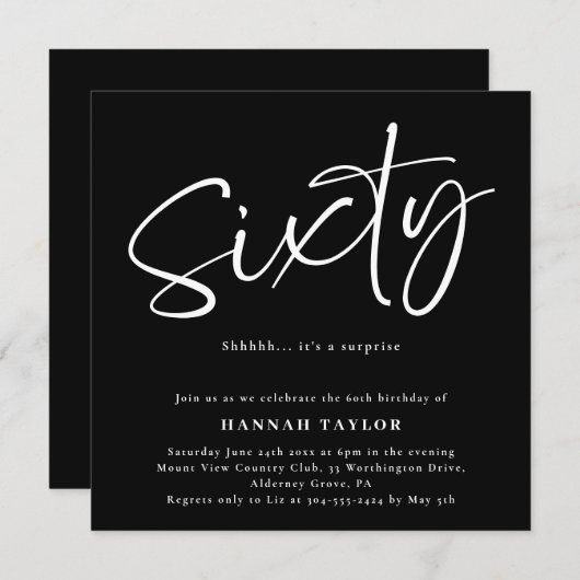 Zestig Stijlvolle Eenvoudige Zwart Wit 60ste Verja Kaart (Voorkant / Achterkant)