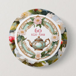 Zestig Thee Lover Theepot Blad Bloem 60e Verjaarda Ronde Button 7,6 Cm