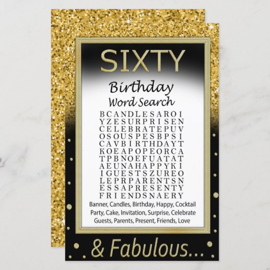 Zestig verjaardag Word Search Game (Voorkant / Achterkant)