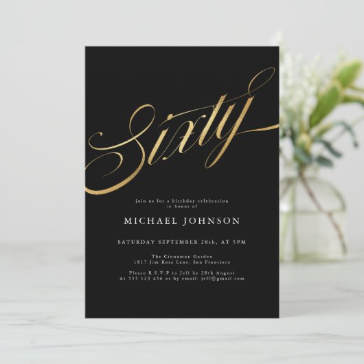 Zestig zwart en goud moderne 60e verjaardag kaart (Staand voorkant)