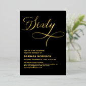 Zestig zwart goud 60ste verjaardag folie uitnodiging (Staand Voorkant)