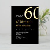Zestig Zwart Goud Elegant 60ste Verjaardagsfeest Folie Uitnodiging (Staand Voorkant)