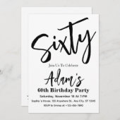 Zestig Zwart & Wit Modern 60ste verjaardagsfeestje Kaart (Voorkant / Achterkant)